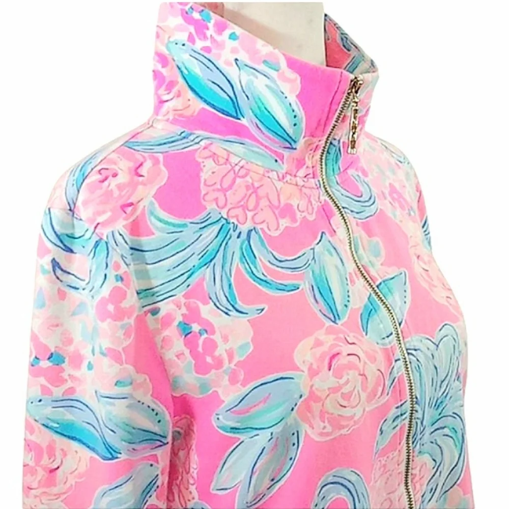 Lilly Pulitzer Leona Zip Up Jacket in Prosecco Pin Pinking Positive UPF 50 Small - Picture 9 of 11